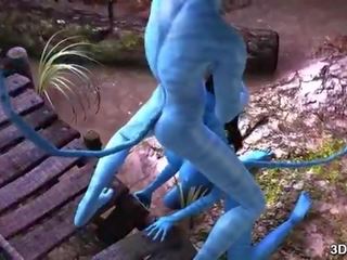 Avatar goddess anala körd av enormt blå putz