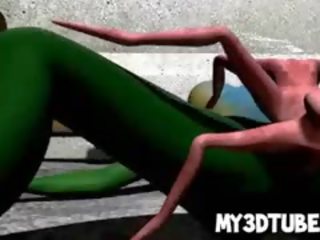 Glorious 3d người ngoài hành tinh nét đẹp nhận fucked lược cứng qua một spider