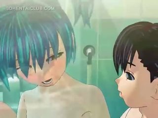 Anime seksi video- nukke saa perseestä hyvä sisään suihku