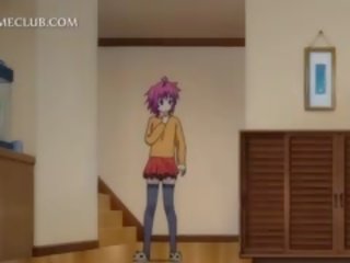 Tiener- anime deity checking haar tieten in de spiegel